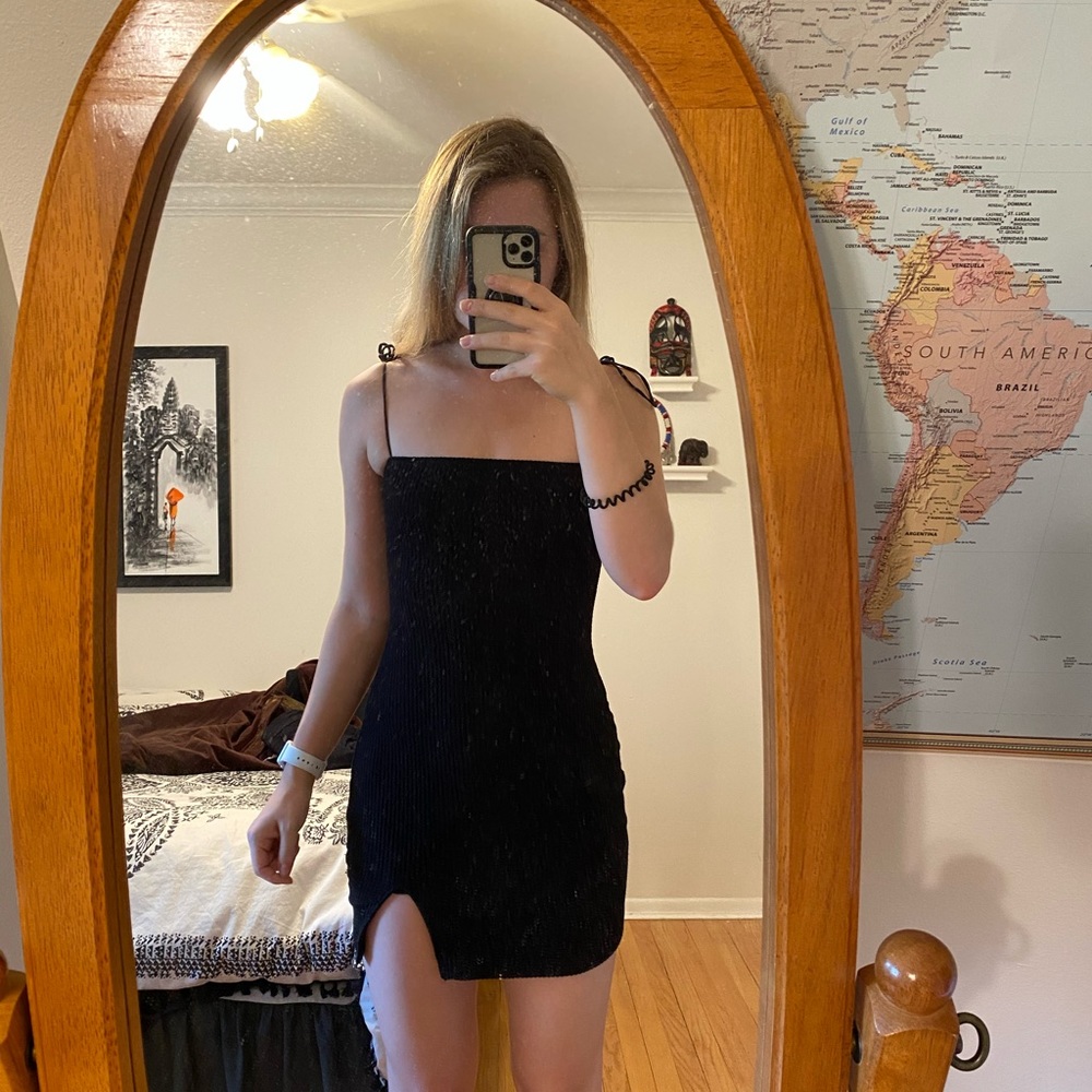 Motel Black Tight Dress with Leg Slip